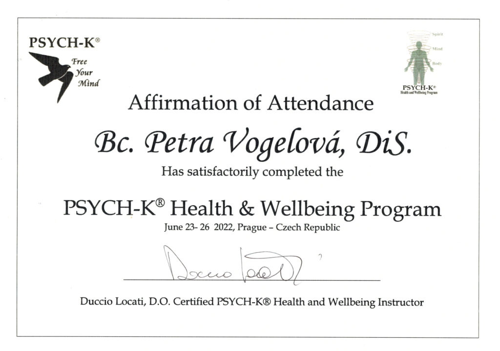 facilitátor Petra Julia metoda PSYCH-K certifikát Health Wellbeing - Harmonické zdraví